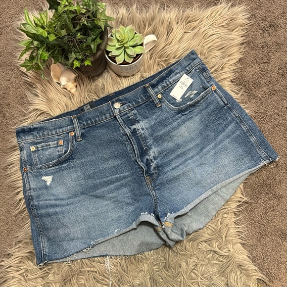 NWT Gap High Rise Cheeky Shorts-Button Fly-Sz 35/20R-Raw Hem-Med Wash-99 Cotton - Picture 2 of 14